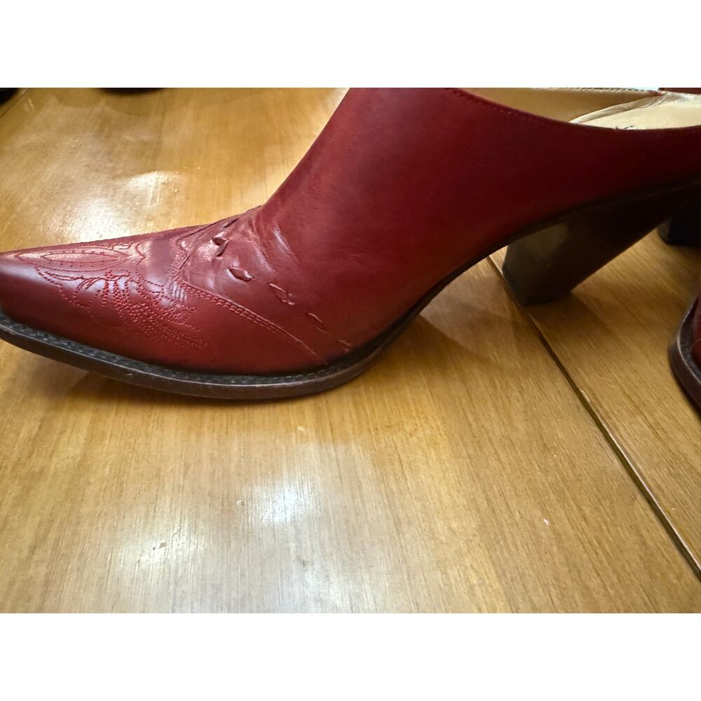Classic Red Leather Pointed Mule Heels - Picture 3 of 6